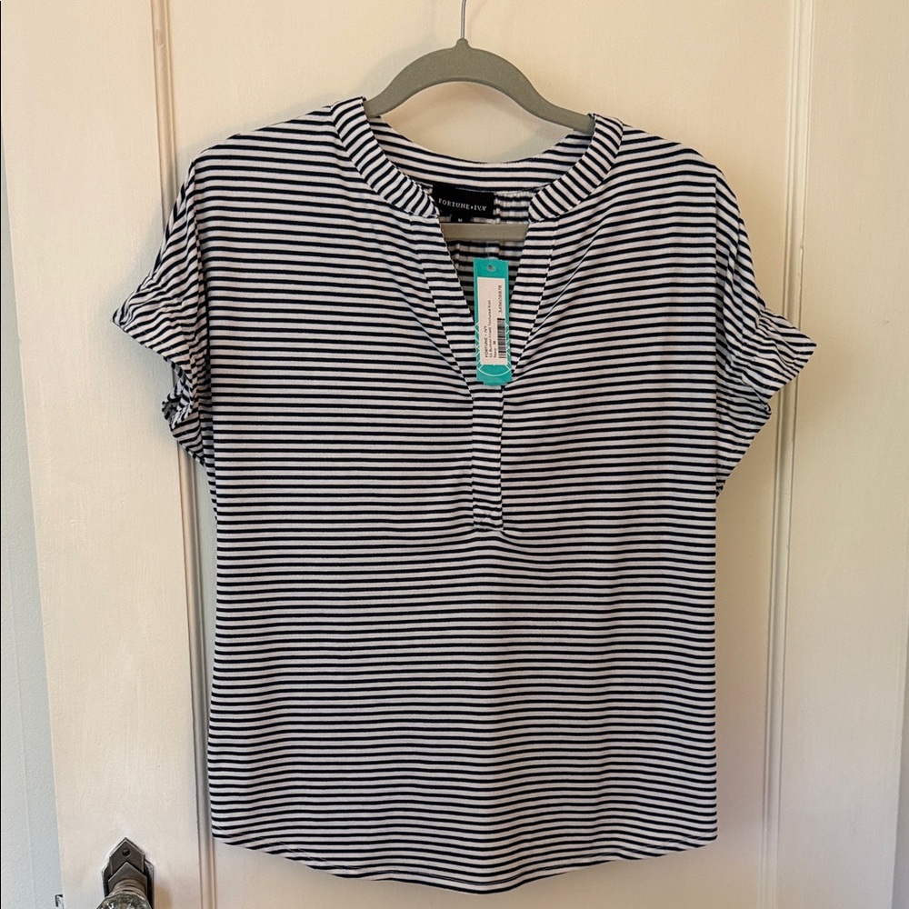 Classic Striped Short Sleeve Blouse